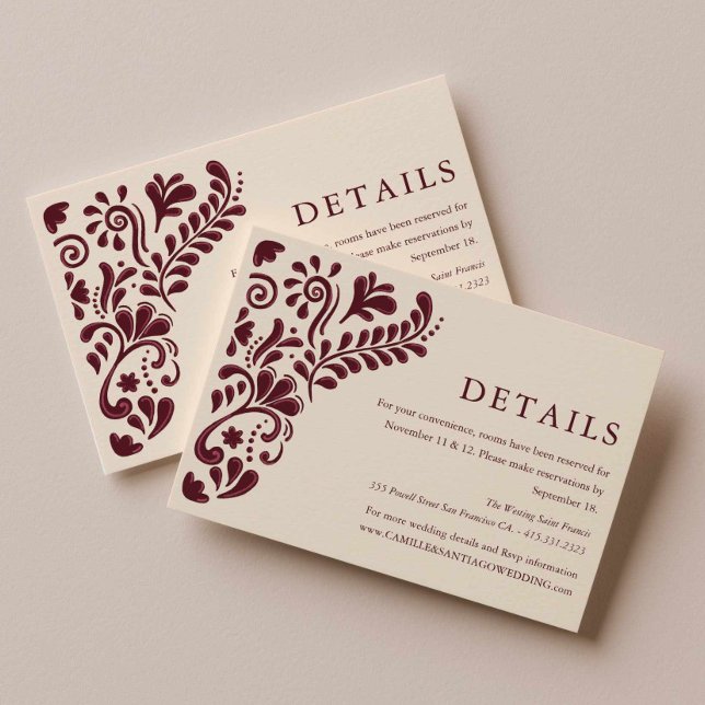 Burgundy Mexican Wedding Details Card Insert (Burgundy Papel Picado Wedding Details Card)