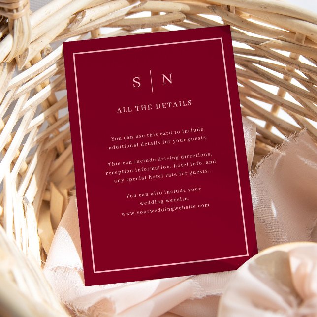 Burgundy Minimal and Chic | Wedding Guest Details Enclosure Card (Creator Uploaded)