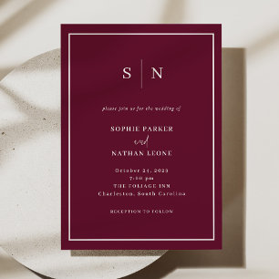 Burgundy Minimal and Chic   White Border Wedding Invitation