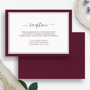 Burgundy Minimal Elegant Script Reception Wedding Enclosure Card