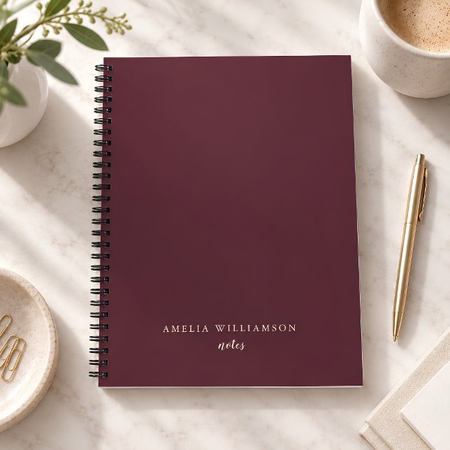 Burgundy Minimal Personalised Name Elegant Script Notebook (Creator Uploaded)