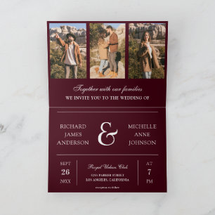 Burgundy Minimal Photo Collage QR Code Wedding Invitation