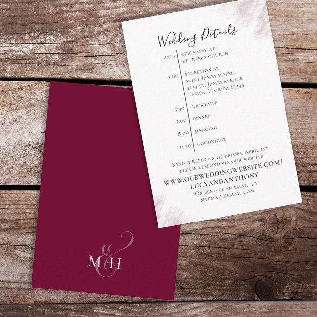 Burgundy Minimal Wedding Timeline Details Card (Creator Uploaded)
