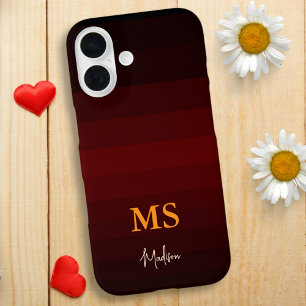 Burgundy Minimalist Colour Stripes with Monogram  iPhone 16 Case