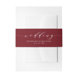 Burgundy Minimalist Dainty Script Wedding Invitation Belly Band