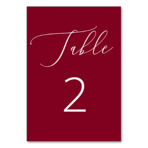 Burgundy Minimalist Elegant Fall Script Wedding Table Number