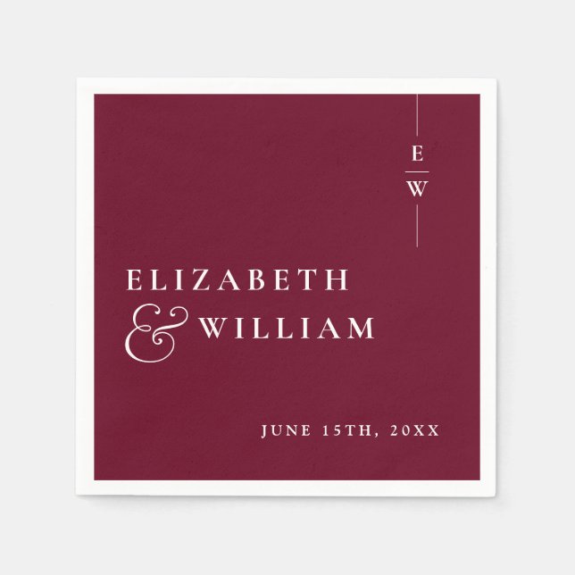 Burgundy Minimalist Elegant Monogram Wedding Napkin (Front)