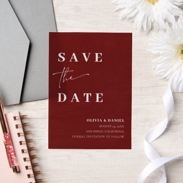 Burgundy Minimalist Elegant Save the Date Vellum Invitations (Wedding)