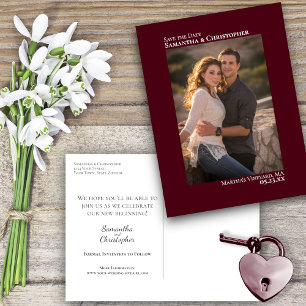 Burgundy Minimalist Photo Wedding Save the Date Announcement Postcard