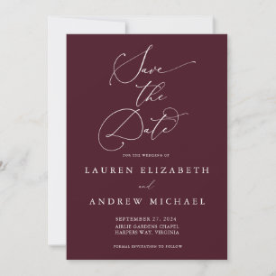 Burgundy Minimalist Save the Date Invitation