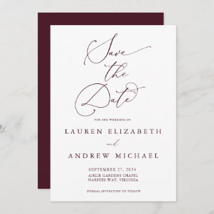 Burgundy Minimalist Save the Date Invitation