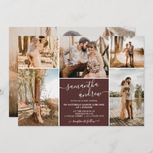 Burgundy minimalist script 6 photos wedding invitation