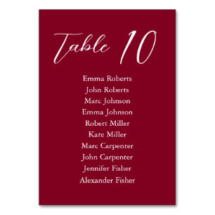 Burgundy Minimalist Script Wedding Seating Plan Table Number