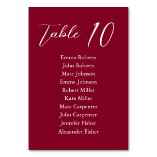 Burgundy Minimalist Script Wedding Seating Plan Table Number