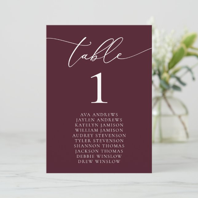 Burgundy Minimalist Wedding Seating Table Number (Standing Front)
