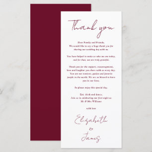 Burgundy Minimalist Wedding Thank You Place Card