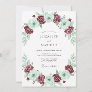 Burgundy Mint Ethereal Watercolor Wedding Invitation