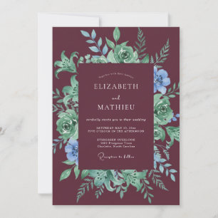 Burgundy Mint Floral Wedding Invitation