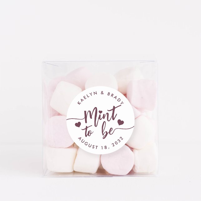 Burgundy | Mint to Be Personalised Wedding Favour Classic Round Sticker (Creator Uploaded)