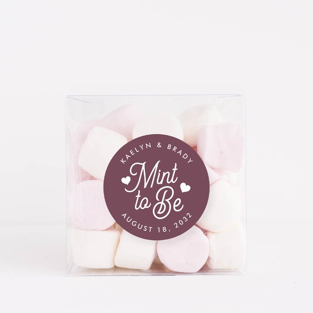Burgundy | Mint to Be Personalised Wedding Favour Classic Round Sticker (Creator Uploaded)