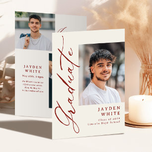 Burgundy Modern Calligraphy Photo Graduation Invitation