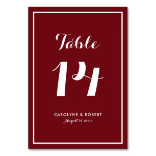 Burgundy Modern Calligraphy Wedding Table Number