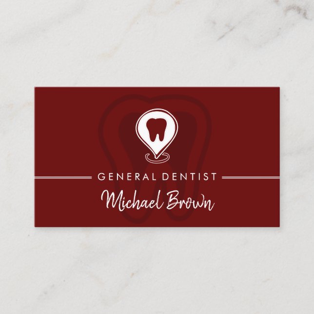 Burgundy Modern Dentist Tooth Business Card (Front)