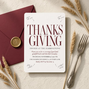 Burgundy Modern Editorial Handwritten Script Invitation