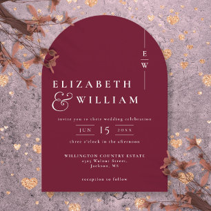 Burgundy Modern Elegant Chic Monogram Wedding Arch Invitation