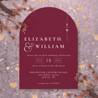 Burgundy Modern Elegant Chic Monogram Wedding Arch Invitation