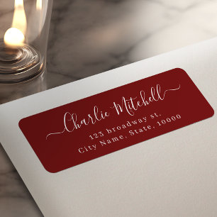 Burgundy Modern elegant script return address