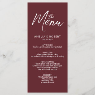 Burgundy Modern Elegant Simple Wedding Menu 