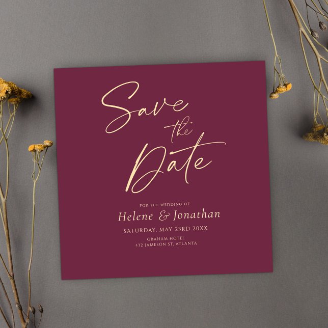 Burgundy Modern Elegant Wedding Save The Date Invitation (Burgundy Modern Elegant Wedding Save The Date Invitation)