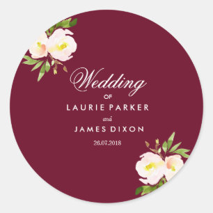 Burgundy Modern Floral Elegant Wedding Sticker