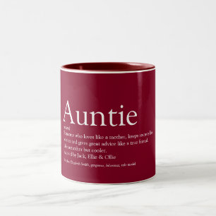 Burgundy Modern Fun Cool Aunt Auntie Definition Two-Tone Coffee Mug