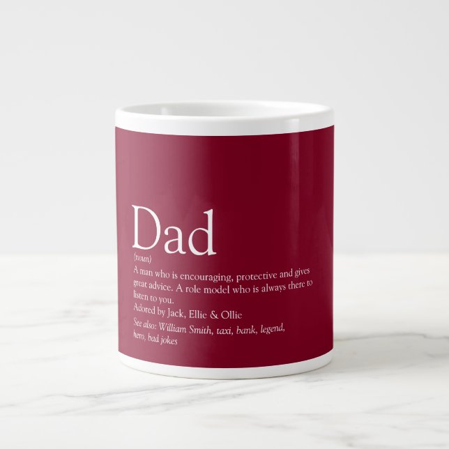 Burgundy Modern Fun Cool Dad Father Definition Large Coffee Mug (Front)