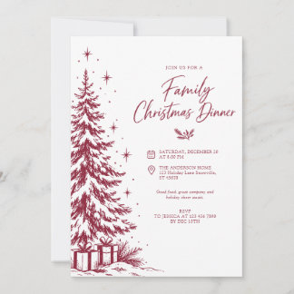 Burgundy Modern Holiday Family Christmas Dinner Invitation