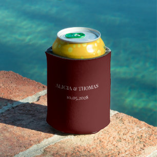 Burgundy Modern Initials Minimalist Wedding Can Cooler