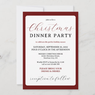 Burgundy Modern Minimal Christmas Dinner Invitation