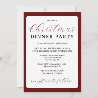 Burgundy Modern Minimal Christmas Dinner Invitation