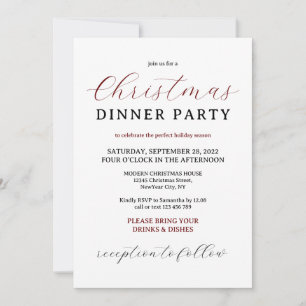 Burgundy Modern Minimal Christmas Dinner Party Invitation