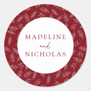 Burgundy Modern Minimalist Botanical Wedding Classic Round Sticker