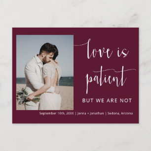 Burgundy Modern Minimalist Script Photo Elopement Postcard