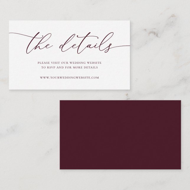 Burgundy Modern Minimalist Wedding Enclosure Card (Front/Back)