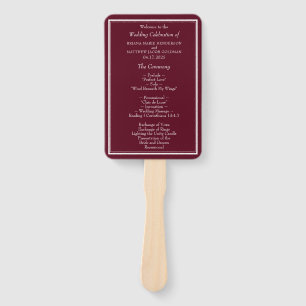Burgundy Modern Minimalist Wedding Program Hand Fan