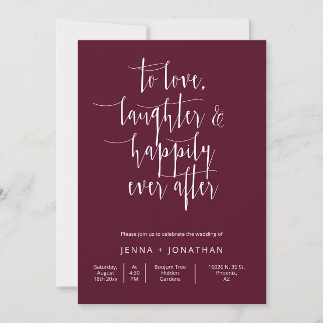 Burgundy Modern Minimalist Wedding QR Code Photo Invitation (Front)