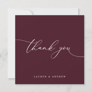Burgundy Modern Minimalist Wedding Thank You Card