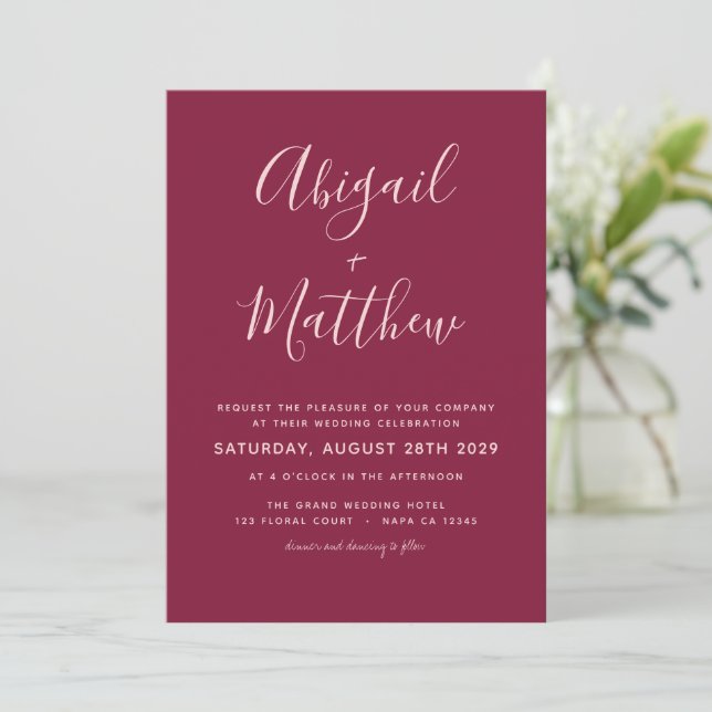 Burgundy Modern Minimalistic Wedding Invitation (Standing Front)