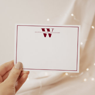 Burgundy Modern Monogram Couple Stationery Card