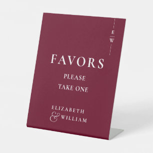 Burgundy Modern Monogram Favours Wedding Pedestal Sign